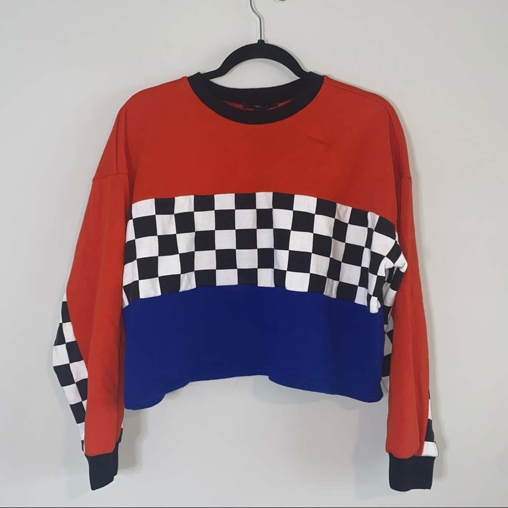 Forever 21 Checker Color Block Crop Sweatshirt - image 1